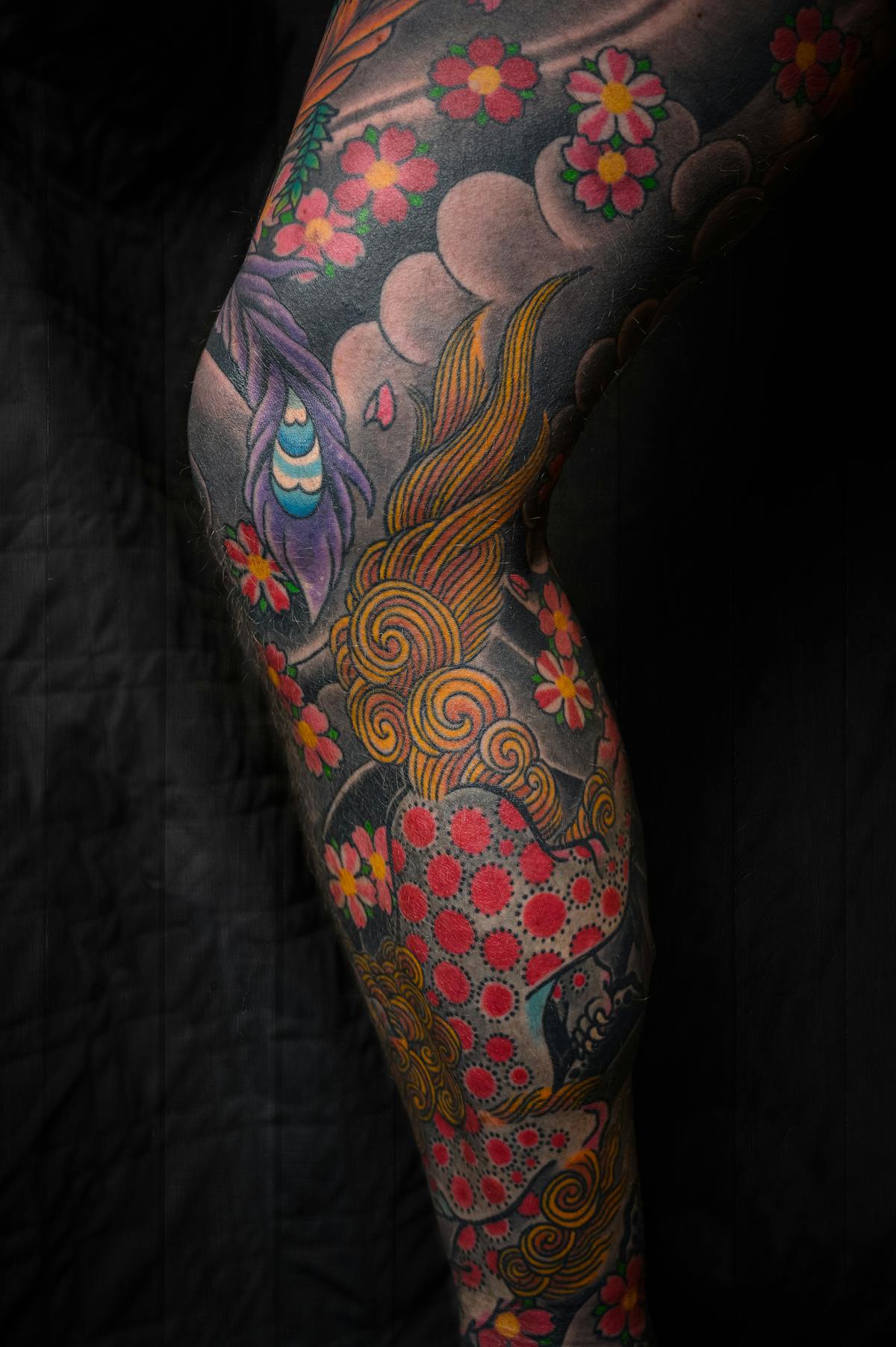 Japanese-style color sleeve with phoenix motif, rich saturation and shading.